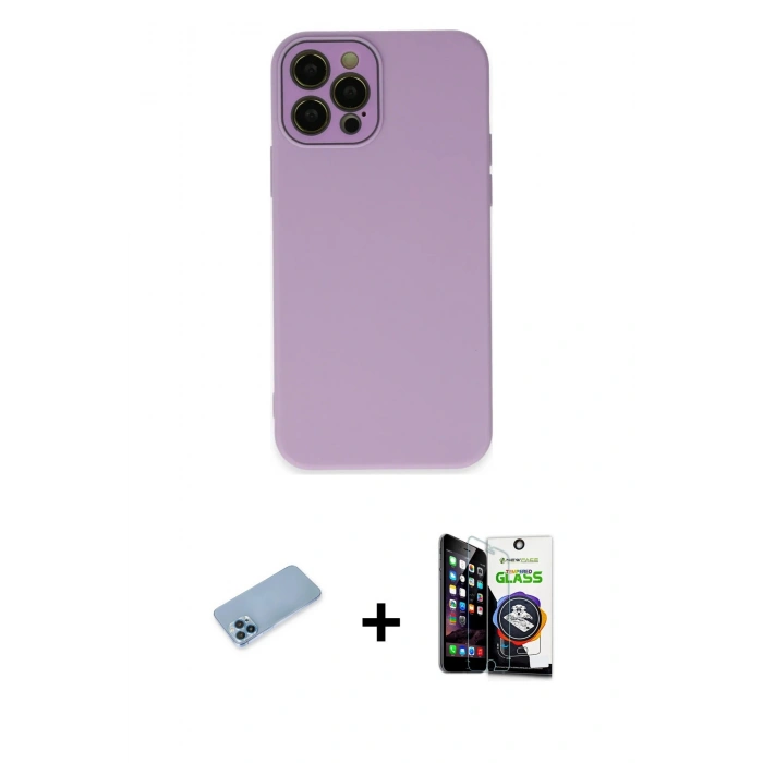 MARSİLYAN™- iPhone 12 Pro Max Kılıf Çekirdek Modern Serisi - Şeffaf Temperli Cam Ekran Koruyucu + Mavi Shine Kamera Lens Koruma Cam