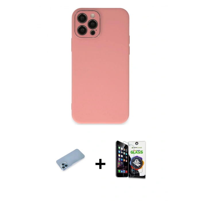 MARSİLYAN™- iPhone 12 Pro Max Kılıf Çekirdek Modern Serisi - Şeffaf Temperli Cam Ekran Koruyucu + Mavi Shine Kamera Lens Koruma Cam
