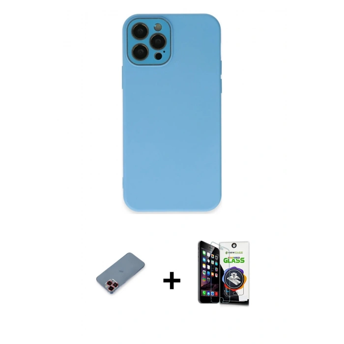 MARSİLYAN™- iPhone 12 Pro Max Kılıf Çekirdek Modern Serisi - Şeffaf Temperli Cam Ekran Koruyucu + Metal Kamera Lens Koruma Cam - KI