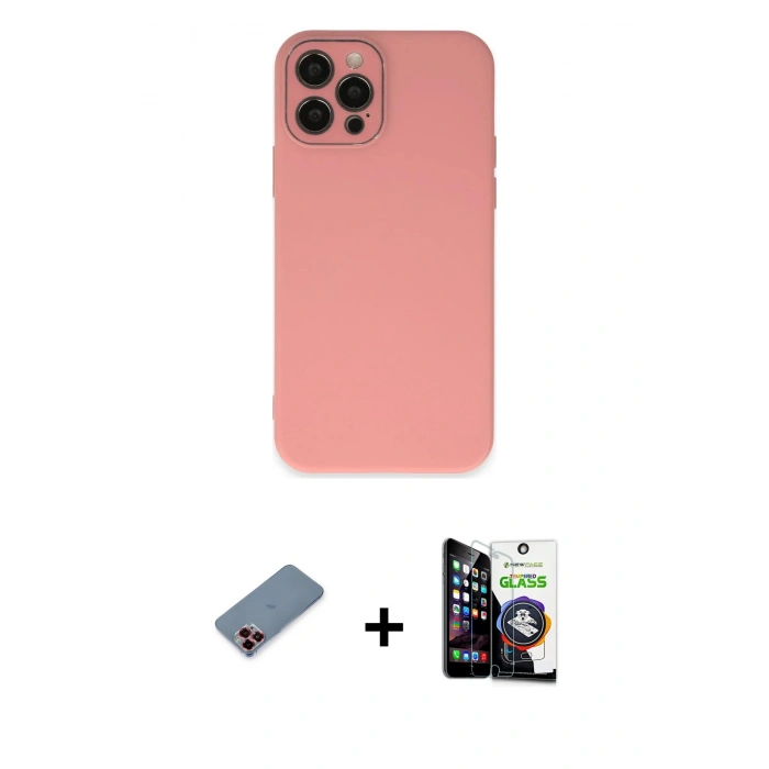 MARSİLYAN™- iPhone 12 Pro Max Kılıf Çekirdek Modern Serisi - Şeffaf Temperli Cam Ekran Koruyucu + Metal Kamera Lens Koruma Cam - KI
