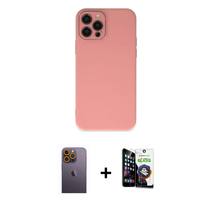 MARSİLYAN™- iPhone 12 Pro Max Kılıf Çekirdek Modern Serisi - Şeffaf Temperli Cam Ekran Koruyucu + Neon Fosforlu Kamera Lens - SI