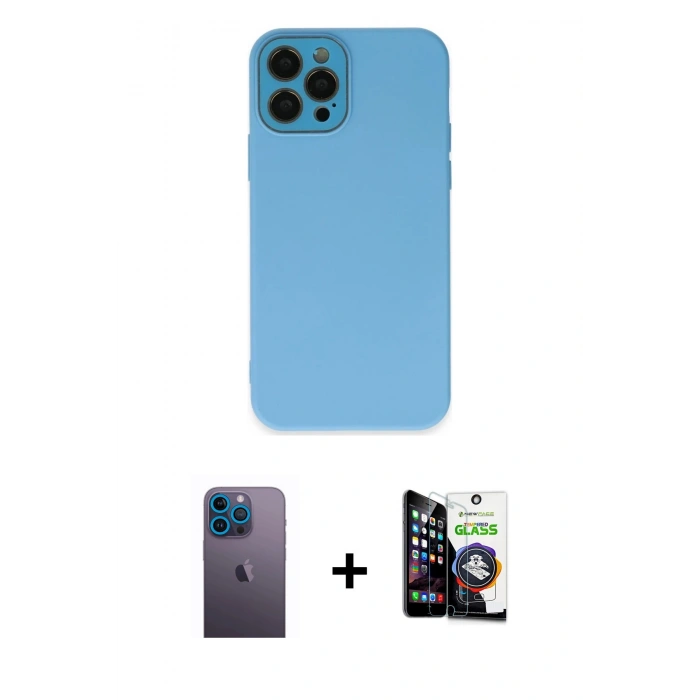 MARSİLYAN™- iPhone 12 Pro Max Kılıf Çekirdek Modern Serisi - Şeffaf Temperli Cam Ekran Koruyucu + Neon Fosforlu Kamera Lens - MI
