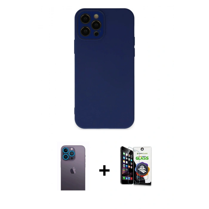MARSİLYAN™- iPhone 12 Pro Max Kılıf Çekirdek Modern Serisi - Şeffaf Temperli Cam Ekran Koruyucu + Neon Fosforlu Kamera Lens - MI