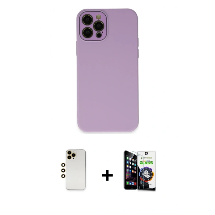 MARSİLYAN™- iPhone 12 Pro Max Kılıf Çekirdek Modern Serisi - Şeffaf Temperli Cam Ekran Koruyucu + Shine Kamera Lens - GD