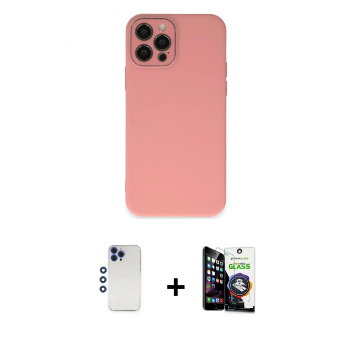 MARSİLYAN™- iPhone 12 Pro Max Kılıf Çekirdek Modern Serisi - Şeffaf Temperli Cam Ekran Koruyucu + Shine Kamera Lens - LT