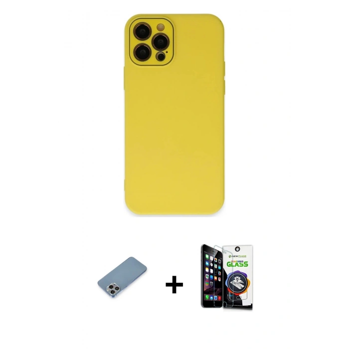 MARSİLYAN™- iPhone 12 Pro Max Kılıf Çekirdek Modern Serisi - Şeffaf Temperli Cam Ekran Koruyucu + Shine Kamera Lens Koruma Cam - GI