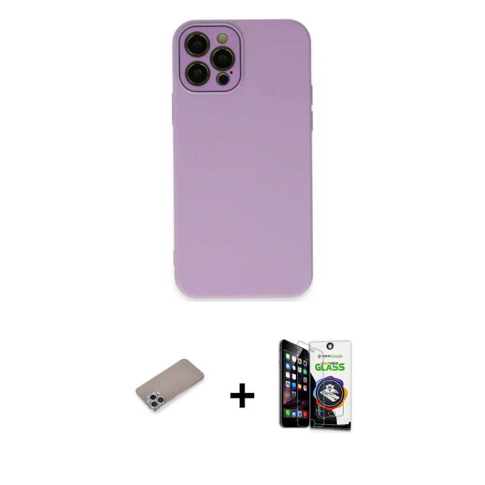 MARSİLYAN™- iPhone 12 Pro Max Kılıf Çekirdek Modern Serisi - Şeffaf Temperli Cam Ekran Koruyucu + Shine Kamera Lens Koruma Cam - SABE