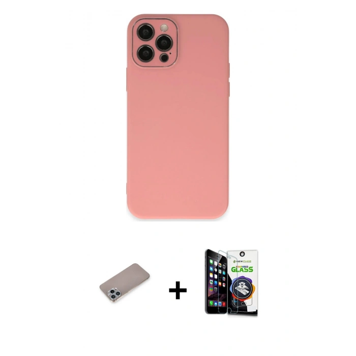 MARSİLYAN™- iPhone 12 Pro Max Kılıf Çekirdek Modern Serisi - Şeffaf Temperli Cam Ekran Koruyucu + Shine Kamera Lens Koruma Cam - SABE