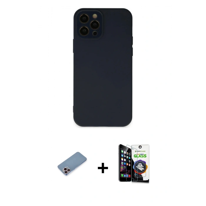 MARSİLYAN™- iPhone 12 Pro Max Kılıf Çekirdek Modern Serisi - Şeffaf Temperli Cam Ekran Koruyucu + Shine Kamera Lens Koruma Cam - PE