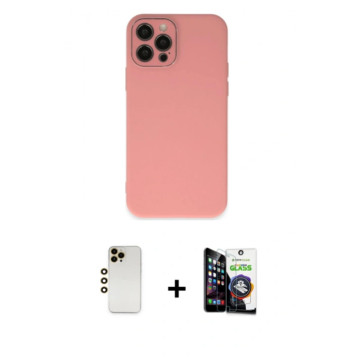 MARSİLYAN™- iPhone 12 Pro Max Kılıf Çekirdek Modern Serisi - Şeffaf Temperli Cam Ekran Koruyucu + Shine Kamera Lens - GD
