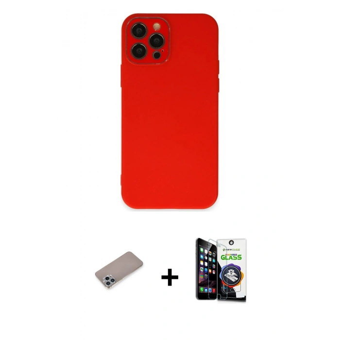 MARSİLYAN™- iPhone 12 Pro Max Kılıf Çekirdek Modern Serisi - Şeffaf Temperli Cam Ekran Koruyucu + Shine Kamera Lens Koruma Cam - SABE