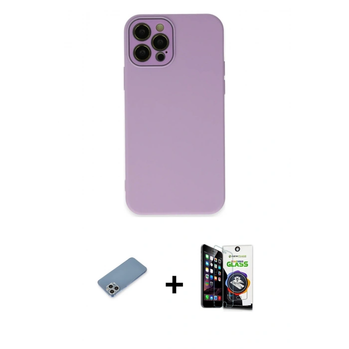 MARSİLYAN™- iPhone 12 Pro Max Kılıf Çekirdek Modern Serisi - Şeffaf Temperli Cam Ekran Koruyucu + Shine Kamera Lens Koruma Cam - GS
