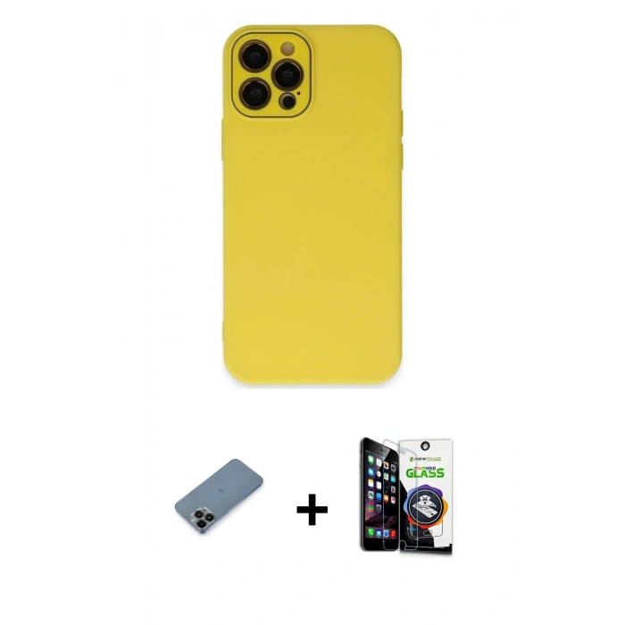 MARSİLYAN™- iPhone 12 Pro Max Kılıf Çekirdek Modern Serisi - Şeffaf Temperli Cam Ekran Koruyucu + Shine Kamera Lens Koruma Cam - SH