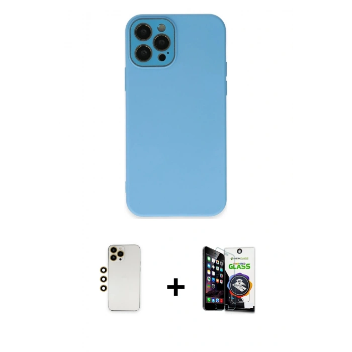 MARSİLYAN™- iPhone 12 Pro Max Kılıf Çekirdek Modern Serisi - Şeffaf Temperli Cam Ekran Koruyucu + Shine Kamera Lens - GD