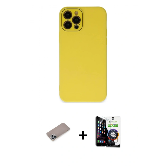 MARSİLYAN™- iPhone 12 Pro Max Kılıf Çekirdek Modern Serisi - Şeffaf Temperli Cam Ekran Koruyucu + Shine Kamera Lens Koruma Cam - SABE