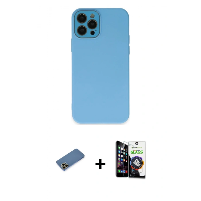 MARSİLYAN™- iPhone 12 Pro Max Kılıf Çekirdek Modern Serisi - Şeffaf Temperli Cam Ekran Koruyucu + Shine Kamera Lens Koruma Cam - GD