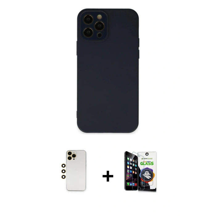 MARSİLYAN™- iPhone 12 Pro Max Kılıf Çekirdek Modern Serisi - Şeffaf Temperli Cam Ekran Koruyucu + Shine Kamera Lens - GD