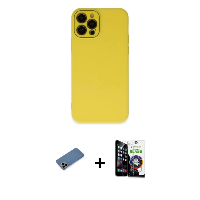 MARSİLYAN™- iPhone 12 Pro Max Kılıf Çekirdek Modern Serisi - Şeffaf Temperli Cam Ekran Koruyucu + Shine Kamera Lens Koruma Cam - GD