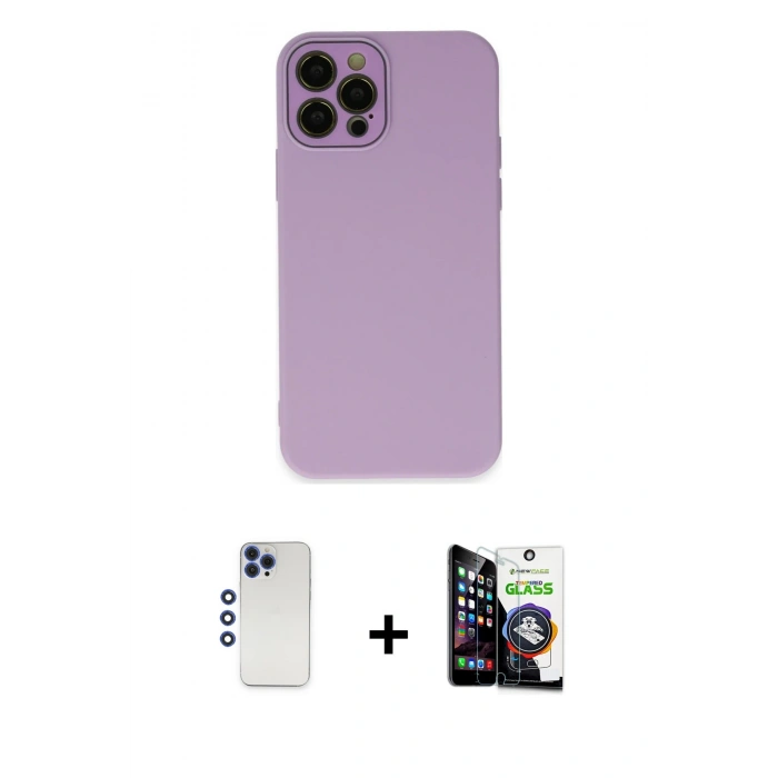 MARSİLYAN™- iPhone 12 Pro Max Kılıf Çekirdek Modern Serisi - Şeffaf Temperli Cam Ekran Koruyucu + Shine Kamera Lens - LT
