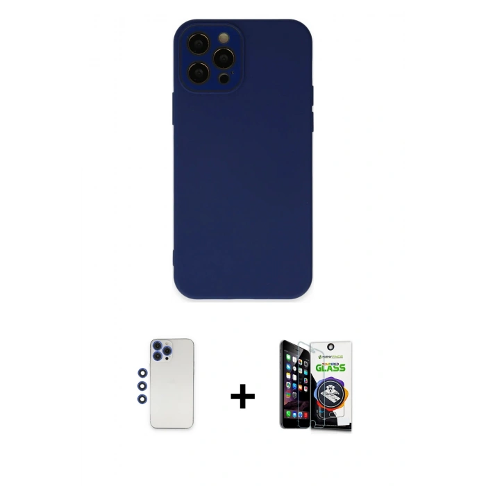 MARSİLYAN™- iPhone 12 Pro Max Kılıf Çekirdek Modern Serisi - Şeffaf Temperli Cam Ekran Koruyucu + Shine Kamera Lens - LT