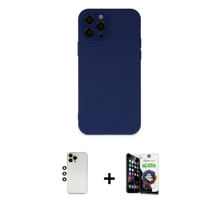 MARSİLYAN™- iPhone 12 Pro Max Kılıf Çekirdek Modern Serisi - Şeffaf Temperli Cam Ekran Koruyucu + Shine Kamera Lens - GD