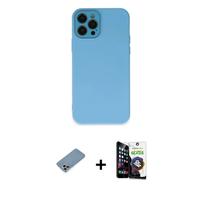 MARSİLYAN™- iPhone 12 Pro Max Kılıf Çekirdek Modern Serisi - Şeffaf Temperli Cam Ekran Koruyucu + Shine Kamera Lens Koruma Cam - GI