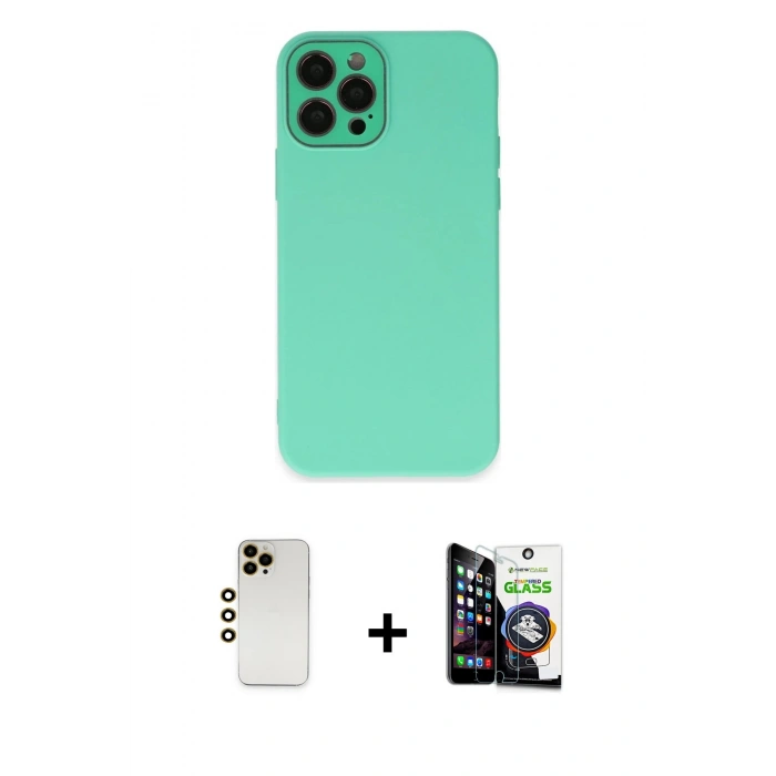 MARSİLYAN™- iPhone 12 Pro Max Kılıf Çekirdek Modern Serisi - Şeffaf Temperli Cam Ekran Koruyucu + Shine Kamera Lens - GD