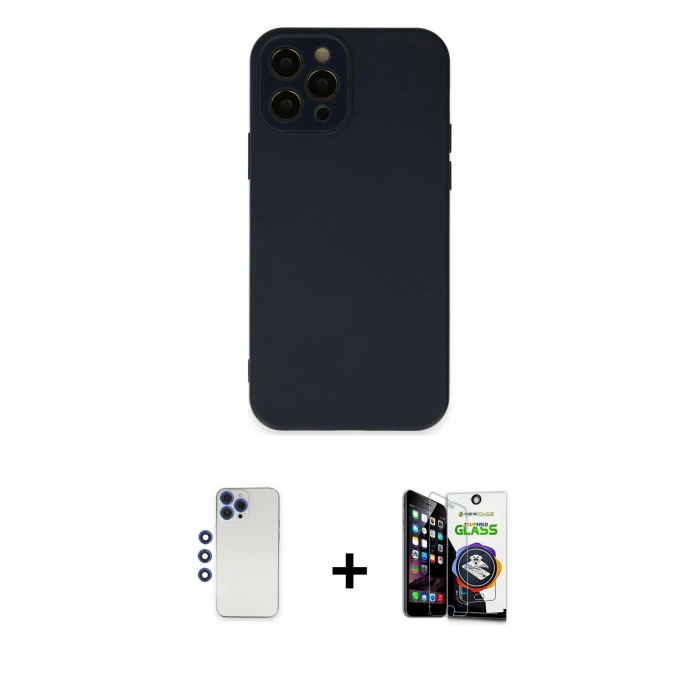 MARSİLYAN™- iPhone 12 Pro Max Kılıf Çekirdek Modern Serisi - Şeffaf Temperli Cam Ekran Koruyucu + Shine Kamera Lens - LT