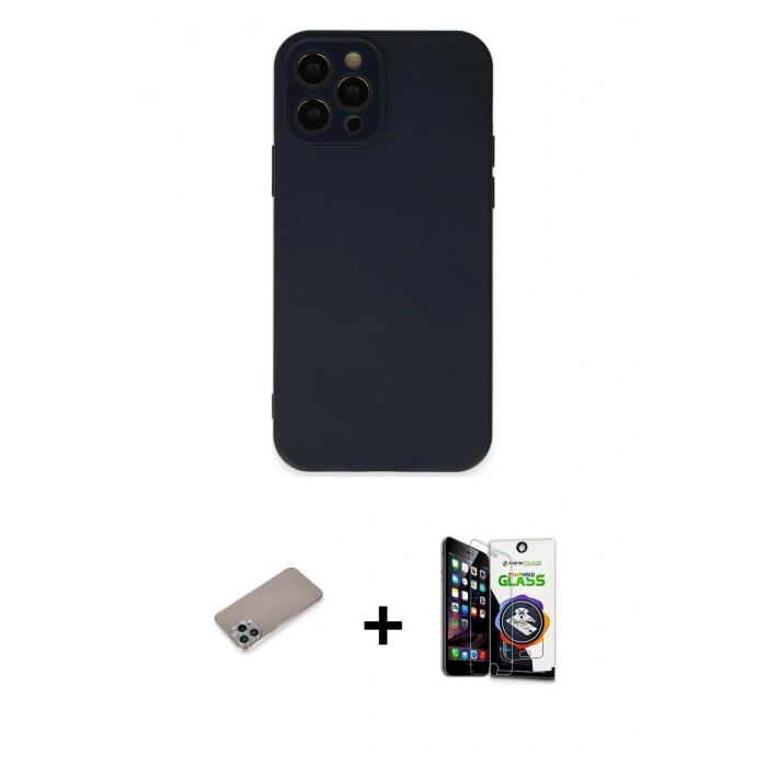 MARSİLYAN™- iPhone 12 Pro Max Kılıf Çekirdek Modern Serisi - Şeffaf Temperli Cam Ekran Koruyucu + Shine Kamera Lens Koruma Cam - SABE