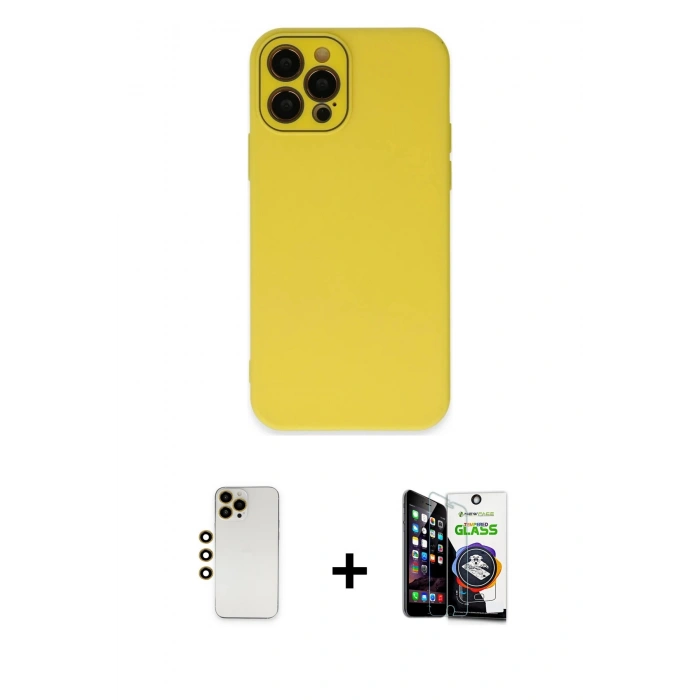 MARSİLYAN™- iPhone 12 Pro Max Kılıf Çekirdek Modern Serisi - Şeffaf Temperli Cam Ekran Koruyucu + Shine Kamera Lens - GD