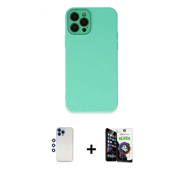 MARSİLYAN™- iPhone 12 Pro Max Kılıf Çekirdek Modern Serisi - Şeffaf Temperli Cam Ekran Koruyucu + Shine Kamera Lens - LT