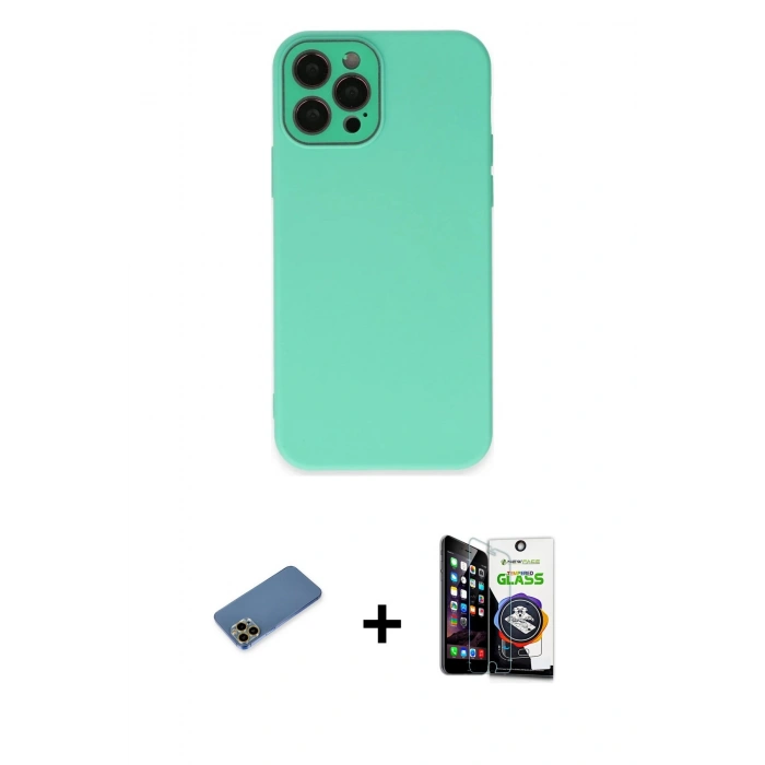 MARSİLYAN™- iPhone 12 Pro Max Kılıf Çekirdek Modern Serisi - Şeffaf Temperli Cam Ekran Koruyucu + Shine Kamera Lens Koruma Cam - GD
