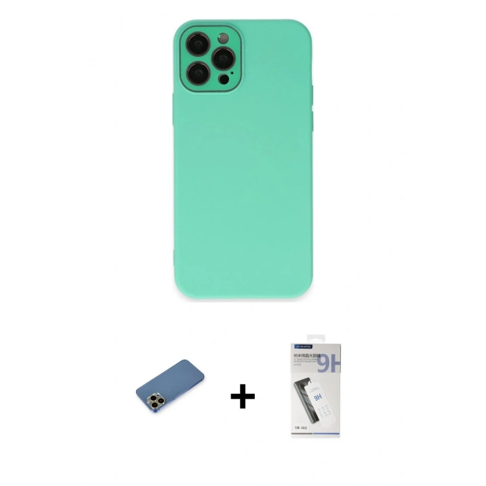 MARSİLYAN™- iPhone 12 Pro Max Kılıf Çekirdek Modern Serisi - Şeffaf Uv Polymer Nano Ekran Koruyucu + Shine Kamera Lens Koruma Cam - GD