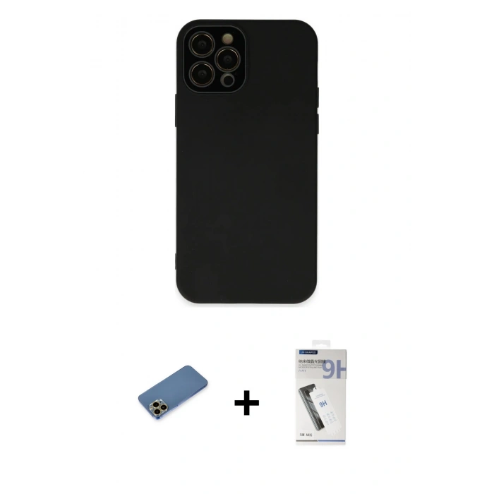 MARSİLYAN™- iPhone 12 Pro Max Kılıf Çekirdek Modern Serisi - Şeffaf Uv Polymer Nano Ekran Koruyucu + Shine Kamera Lens Koruma Cam - GD