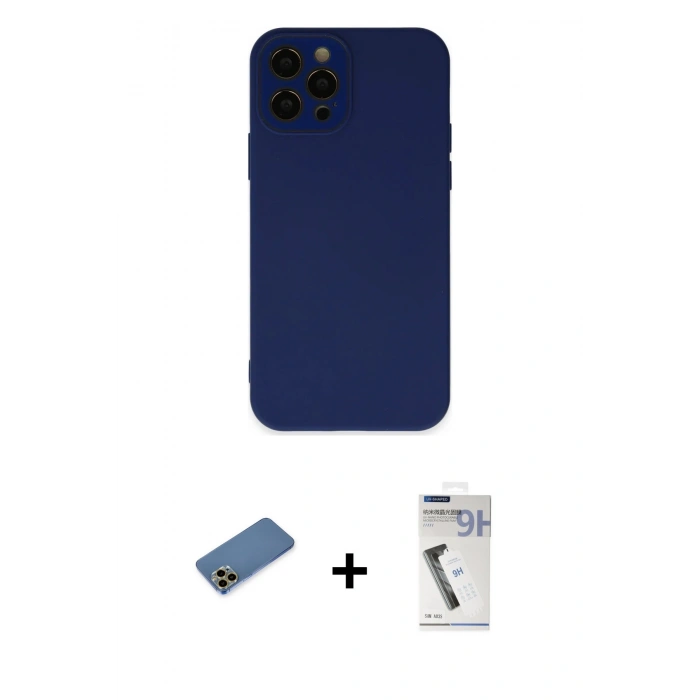 MARSİLYAN™- iPhone 12 Pro Max Kılıf Çekirdek Modern Serisi - Şeffaf Uv Polymer Nano Ekran Koruyucu + Shine Kamera Lens Koruma Cam - GD