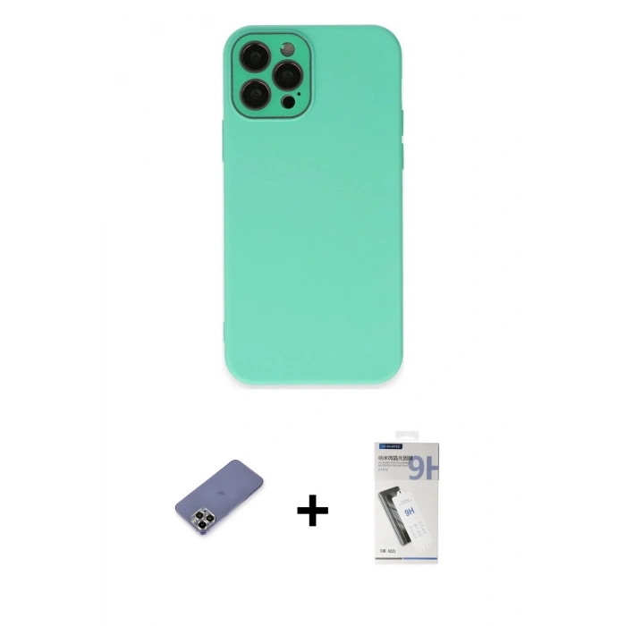 MARSİLYAN™- iPhone 12 Pro Max Kılıf Çekirdek Modern Serisi - Şeffaf Uv Polymer Nano Ekran Koruyucu + Metal Kamera Lens Koruma Cam - GD