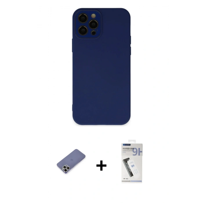 MARSİLYAN™- iPhone 12 Pro Max Kılıf Çekirdek Modern Serisi - Şeffaf Uv Polymer Nano Ekran Koruyucu + Metal Kamera Lens Koruma Cam - GD