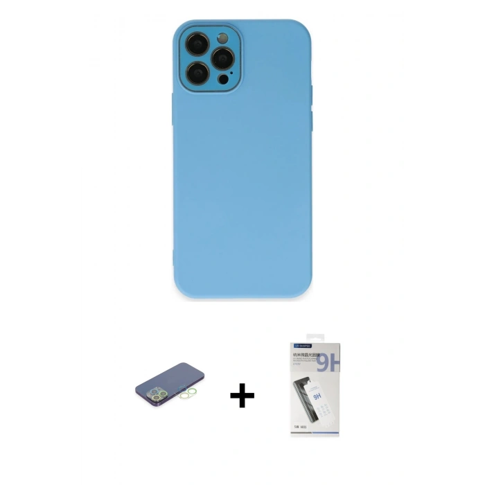 MARSİLYAN™- iPhone 12 Pro Max Kılıf Çekirdek Modern Serisi - Şeffaf Uv Polymer Nano Ekran Koruyucu + Renkli Kamera Lens Koruma Cam - YL