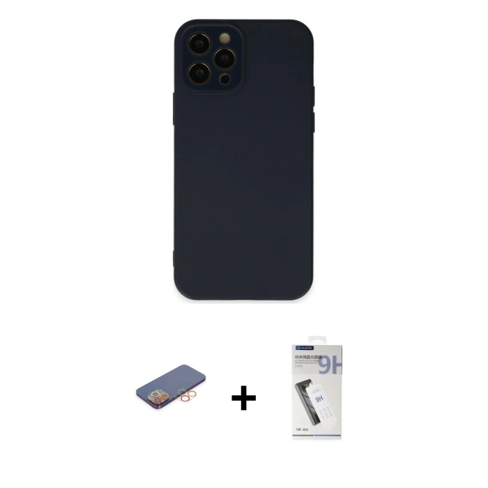 MARSİLYAN™- iPhone 12 Pro Max Kılıf Çekirdek Modern Serisi - Şeffaf Uv Polymer Nano Ekran Koruyucu + Renkli Kamera Lens Koruma Cam - TU