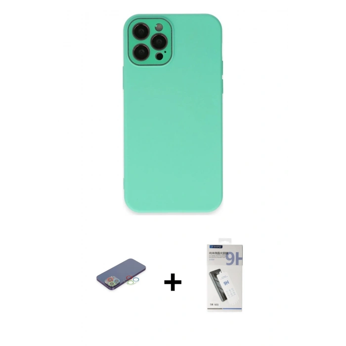 MARSİLYAN™- iPhone 12 Pro Max Kılıf Çekirdek Modern Serisi - Şeffaf Uv Polymer Nano Ekran Koruyucu + Renkli Kamera Lens Koruma Cam - MI