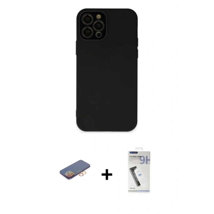 MARSİLYAN™- iPhone 12 Pro Max Kılıf Çekirdek Modern Serisi - Şeffaf Uv Polymer Nano Ekran Koruyucu + Renkli Kamera Lens Koruma Cam - TU