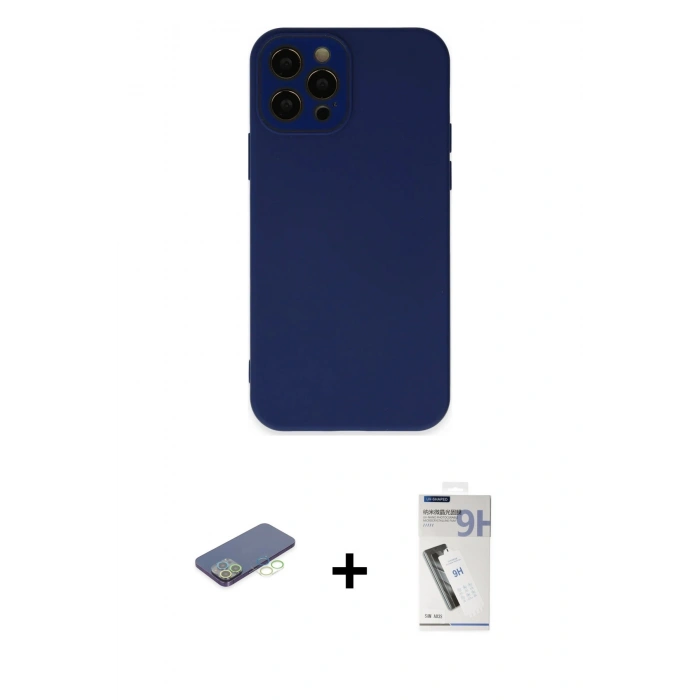 MARSİLYAN™- iPhone 12 Pro Max Kılıf Çekirdek Modern Serisi - Şeffaf Uv Polymer Nano Ekran Koruyucu + Renkli Kamera Lens Koruma Cam - YL