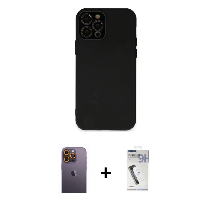 MARSİLYAN™- iPhone 12 Pro Max Kılıf Çekirdek Modern Serisi - Şeffaf Uv Polymer Nano Ekran Koruyucu + Neon Fosforlu Kamera Lens - SI