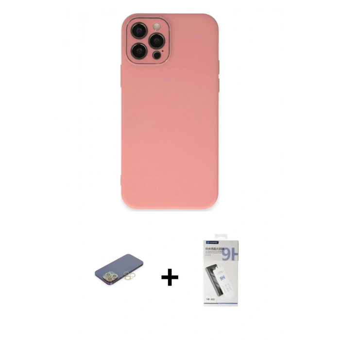 MARSİLYAN™- iPhone 12 Pro Max Kılıf Çekirdek Modern Serisi - Şeffaf Uv Polymer Nano Ekran Koruyucu + Sarı Renkli Kamera Lens Koruma Cam
