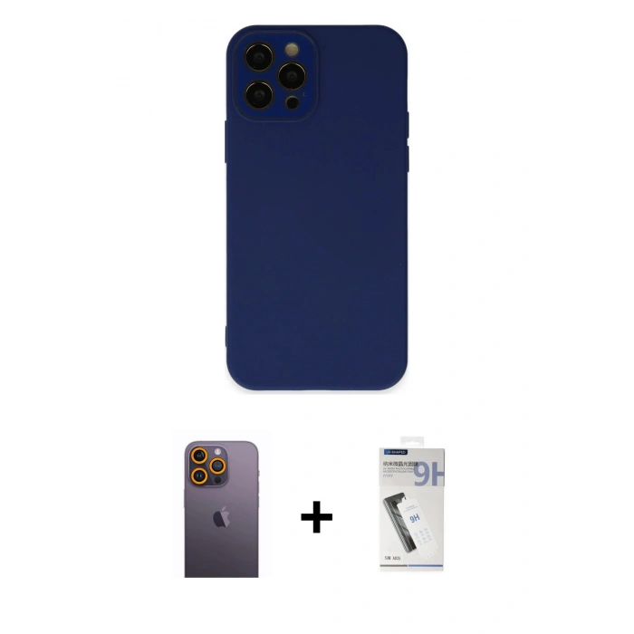 MARSİLYAN™- iPhone 12 Pro Max Kılıf Çekirdek Modern Serisi - Şeffaf Uv Polymer Nano Ekran Koruyucu + Neon Fosforlu Kamera Lens - SI
