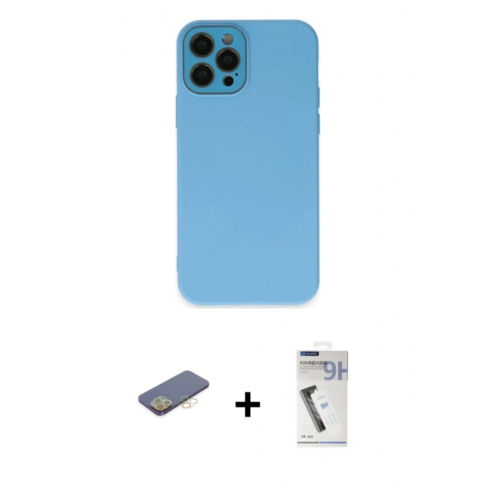MARSİLYAN™- iPhone 12 Pro Max Kılıf Çekirdek Modern Serisi - Şeffaf Uv Polymer Nano Ekran Koruyucu + Sarı Renkli Kamera Lens Koruma Cam