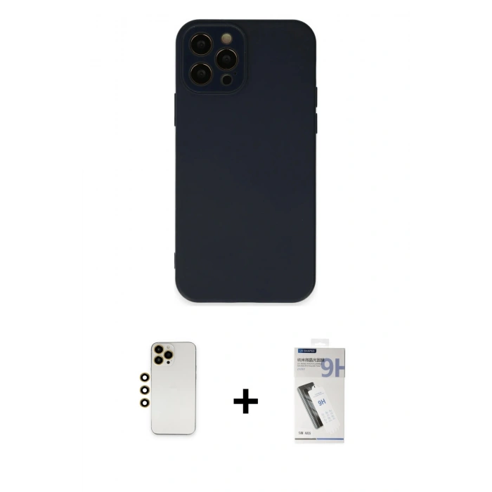 MARSİLYAN™- iPhone 12 Pro Max Kılıf Çekirdek Modern Serisi - Şeffaf Uv Polymer Nano Ekran Koruyucu + Shine Kamera Lens - GD