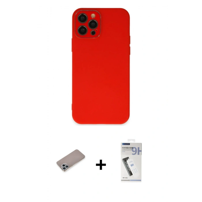 MARSİLYAN™- iPhone 12 Pro Max Kılıf Çekirdek Modern Serisi - Şeffaf Uv Polymer Nano Ekran Koruyucu + Shine Kamera Lens Koruma Cam - SABE