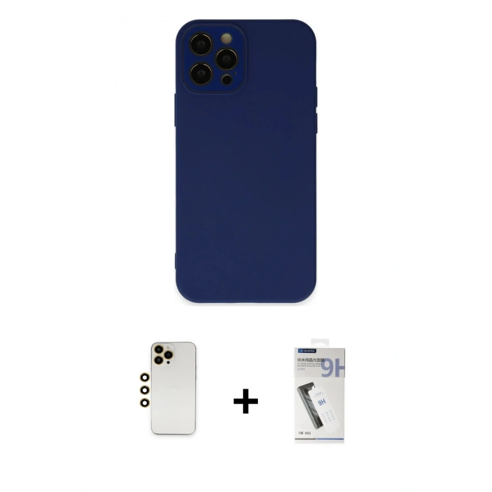 MARSİLYAN™- iPhone 12 Pro Max Kılıf Çekirdek Modern Serisi - Şeffaf Uv Polymer Nano Ekran Koruyucu + Shine Kamera Lens - GD