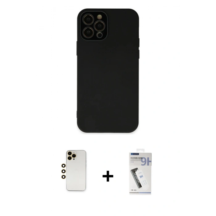 MARSİLYAN™- iPhone 12 Pro Max Kılıf Çekirdek Modern Serisi - Şeffaf Uv Polymer Nano Ekran Koruyucu + Shine Kamera Lens - GD